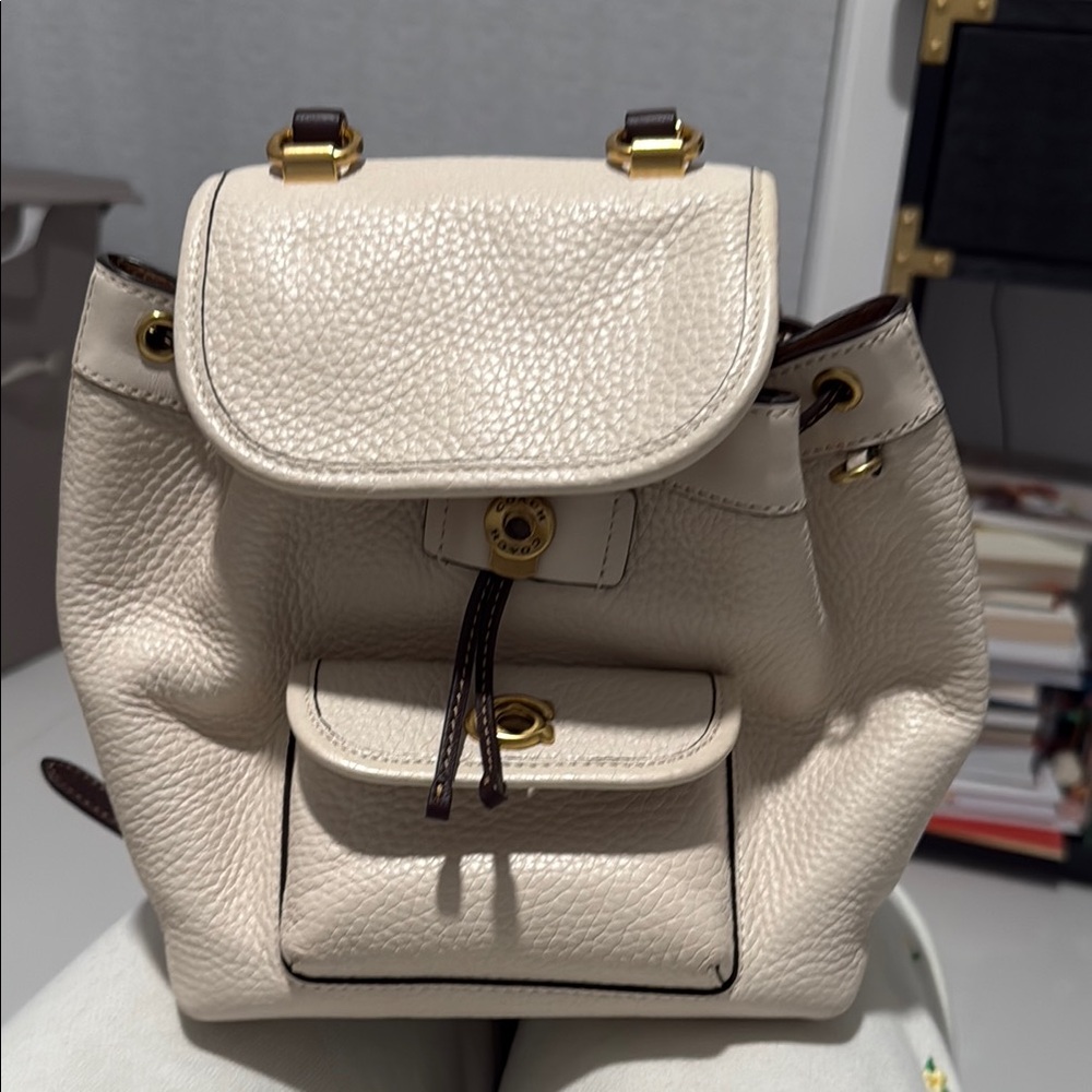 Coach Cream Leather Backpack with Gold Hardware